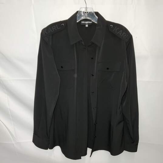 Karl Lagerfeld Paris Black Button Up Long Sleeve Shirt Size M image number 1