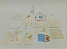 Assorted Vintage Linen Hankie Handkerchiefs Floral Print Embroidered Monograms
