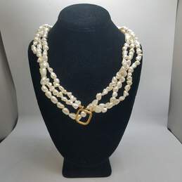 Kenneth Jay Lane Gold Tone Faux Pearl 6 Strand Necklace 207.9g