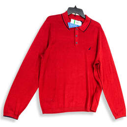 NWT Mens Red Knitted Collared Long Sleeve Pullover Sweater Size Large