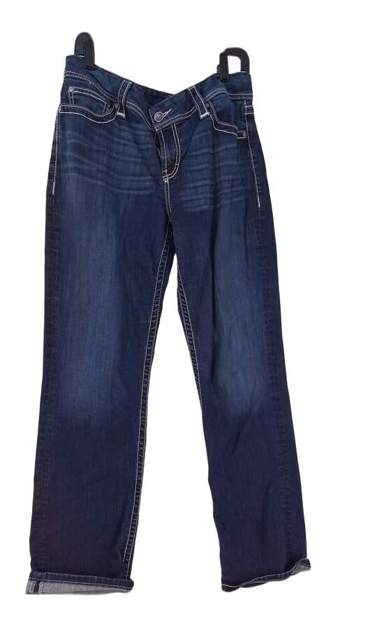 Men's Blue Regular Fit Medium Wash Stretch Straight Denim Jeans Size 34 image number 1