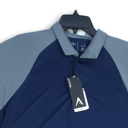 NWT Antigua Mens Navy Blue Gray Spread Collar Short Sleeve Polo Shirt Size L image number 3