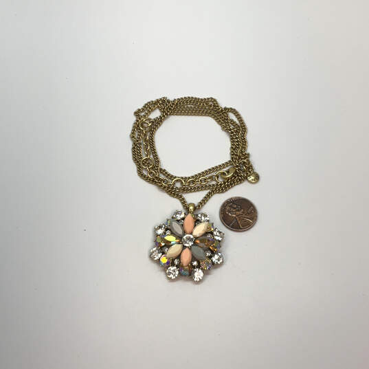 Designer J. Crew Gold-Tone Link Chain Crystal Stone Floral Pendant Necklace image number 2