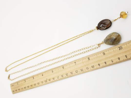 2x Yellow Gold Filled Necklaces w/ Agate, Quartz & Citrine 18in-18.25in Long RB007 image number 3