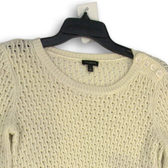 Womens White Long Sleeve Crew Neck Cable Knit Pullover Sweater Size Small image number 3