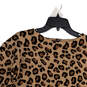 Womens Brown Leopard Print Long Sleeve Cropped Pullover Blouse Top Size XS image number 4