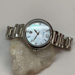 Designer Bulova Silver-Tone Stainless Steel Round Dial Analog Wristwatch