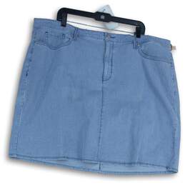 NWT NYDJ Womens Blue White Striped Pockets Straight & Pencil Skirt Size 24W