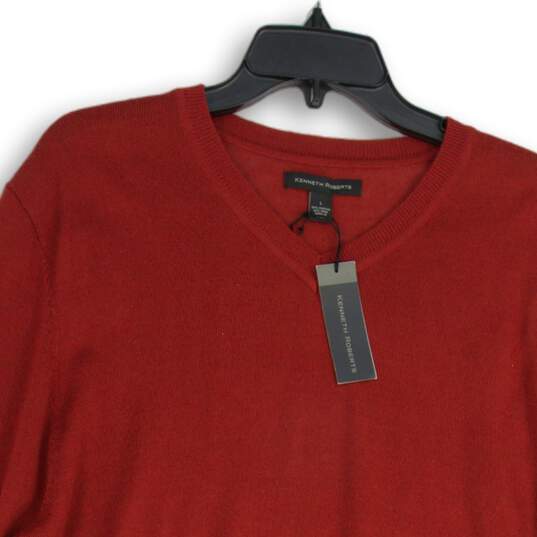 NWT Mens Red Tight-Knit V-Neck Long Sleeve Pullover Sweater Large image number 3