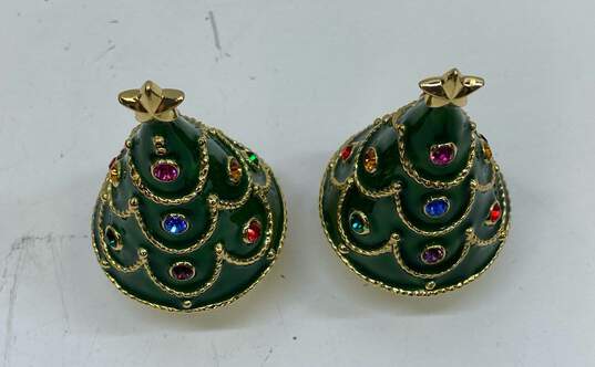 Neiman Marcus Enamel Set of 2 Holiday Salt and Pepper Christmas Tree Shakers image number 3