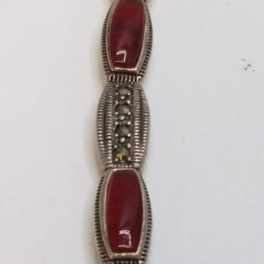 Sterling Silver Red Glass Marcasite Bracelet 21.3g image number 2