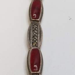 Sterling Silver Red Glass Marcasite Bracelet 21.3g alternative image