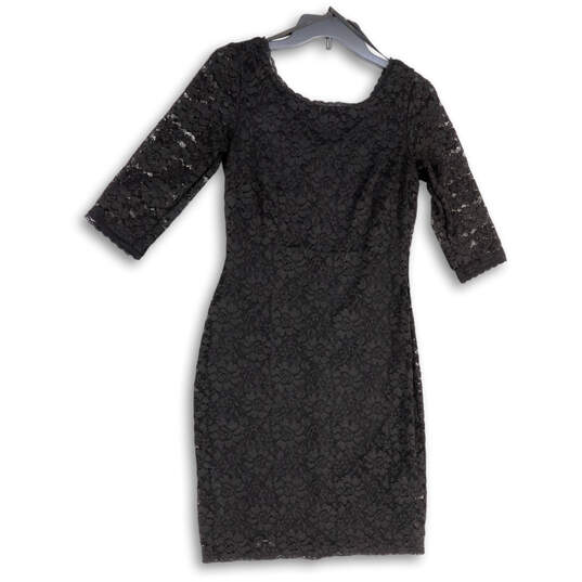 Womens Black Floral Lace 3/4 Sleeve Round Neck Back Zip Sheath Dress Size 6 image number 2
