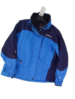 Womens Blue Long Sleeve Full Zip Windbreaker Jacket Size 8