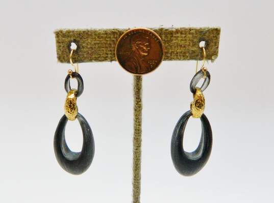 Alexis Bittar Goldtone Black Lucite Open Ovals & Textured Link Drop Earrings 7.4g image number 4