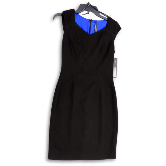 NWT Women Black Blue Sleeveless V-Neck Zip Knee Length Sheath Dress Size 0 image number 1