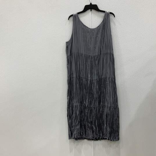 Eileen Fisher Womens Blue Gray Ruffle Round Neck Sleeveless A-Line Dress Size 1X image number 2