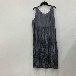 Eileen Fisher Womens Blue Gray Ruffle Round Neck Sleeveless A-Line Dress Size 1X alternative image