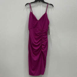 NWT Womens Pink Ruched V-Neck Spaghetti Strap Bodycon Dress Size Large