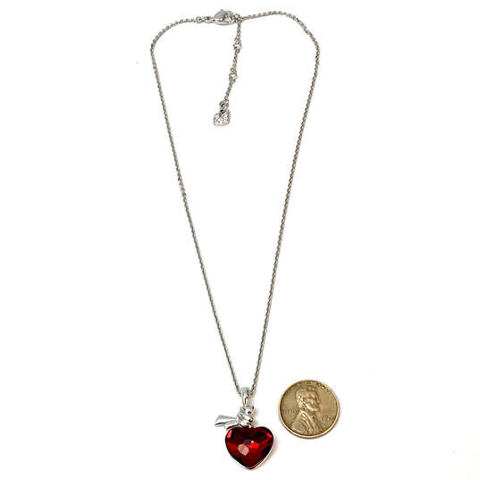 Designer Swarovski Silver-Tone Red Heart Shape Pendant Necklace image number 2