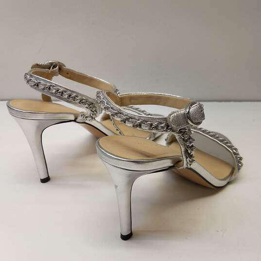 Karl Lagerfeld Leather Chain Detail Daisy Heels Silver 7.5 image number 4