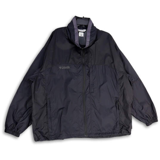Mens Black Long Sleeve Mock Neck Pockets Full-Zip Windbreaker Jacket Sz 3X image number 1