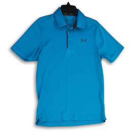 Mens Blue Spread Collar Short Sleeve Golf Polo Shirt Size Small