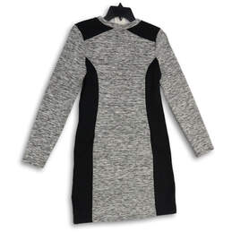 Womens Black Gray Knitted Long Sleeve Round Neck Sweater Dress Size XS alternative image