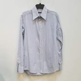 Mens White Blue Striped Long Sleeve Collared Button Up Shirt Size 41/16