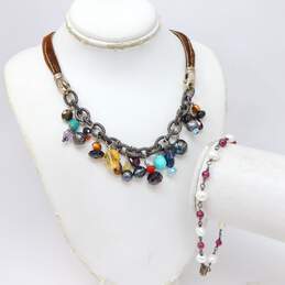 Artisan 925 Topaz Garnet Quartz Turquoise Pearl Beads Cord Necklace & Bracelet