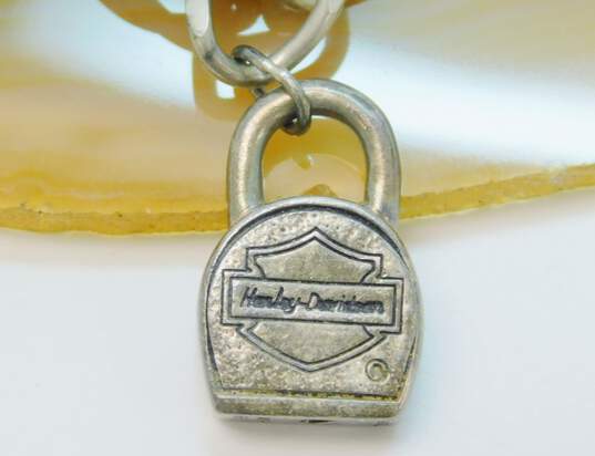 Harley Davidson 925 Logo Stamped Lock Charm Chunky Curb Chain Toggle Bracelet 38.1g image number 4