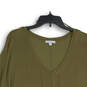 Womens Green V-Neck Oversized Cropped Pullover T-Shirt Size 2X image number 3
