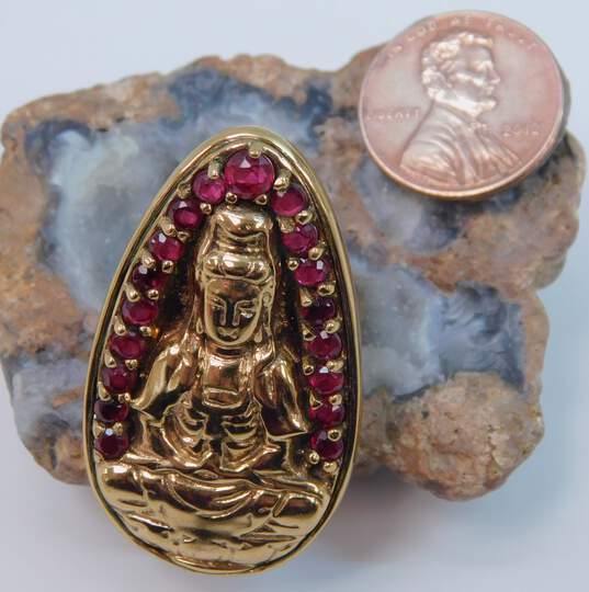 Sajen Brass Faceted Dyed Red Quartz Repousse Goddess Teardrop Statement Ring 13.1g image number 6