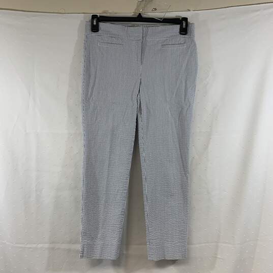 Women's White/Blue-Grey Seersucker Cropped Pants, Sz. 4 image number 1