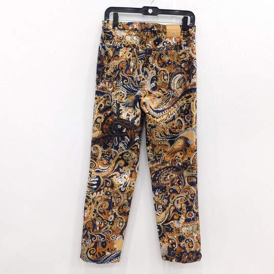 Escada Paisley Brown Printed Denim Straight Leg Women's Pants Size 38 with COA image number 4