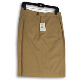 NWT Womens Tan Flat Front Back Slit Slash Pocket Straight & Pencil Skirt 4
