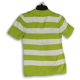Womens Green White Striped Ribbed Short Sleeve Polo Shirt Size 42 alternative image