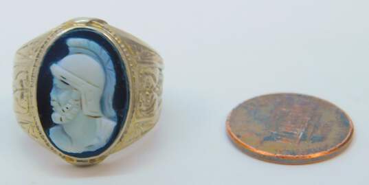 Antique 14K Yellow Gold Carved Sardonyx Soldier Cameo Men's Ring 8.4g image number 4