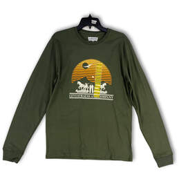 NWT Mens Green Graphic Crew Neck Long Sleeve Pullover T-Shirt Size Medium