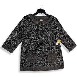 NWT Womens Gray Black Animal Print Boat Neck Pullover Sweater Size 2 alternative image