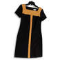 Womens Black Brown Square Neck Short Sleeve Knee Length Sheath Dress Size 4 image number 1