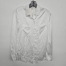 Two Pocket Button White Satin Long Sleeve Shirt