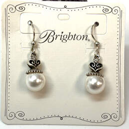 Designer Brighton Silver-Tone Fish Hook Alcazar Pearl Drop Earrings