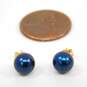 14K Gold Dark Blue Pearl Post Earrings 1.3g image number 5