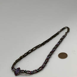 Designer Sorrelli Gold-Tone Purple Pink Crystal Cut Stone Chain Nekclace alternative image