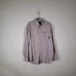 Mens Check Regular Fit Long Sleeve Collared Button-Up Shirt Size Large