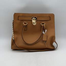 Michael Kors Womens Hamilton Brown Leather Bag Charm Satchel Bag Purse
