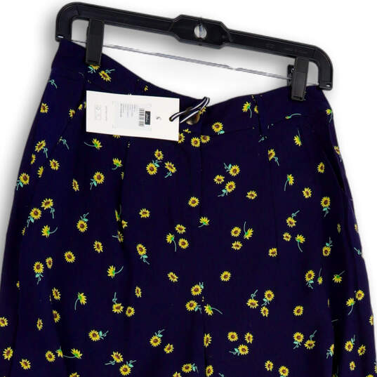 NWT Womens Blue Yellow Floral Elastic Waist Wide Leg Cropped Pant Size 6 image number 2