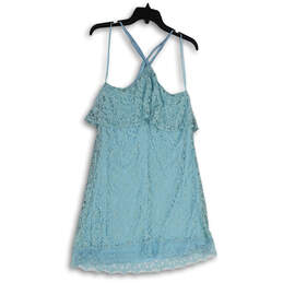 Womens Blue Floral Lace Sleeveless Spaghetti Strap Mini Dress Size Medium alternative image