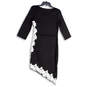 NWT Womens Black Lace Asymmetric Hem 3/4 Sleeve Bodycon Dress Size Medium image number 2
